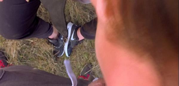  Outdoor Messy Deepthroat in Nike airmax and come on sneakers with Kate Truu